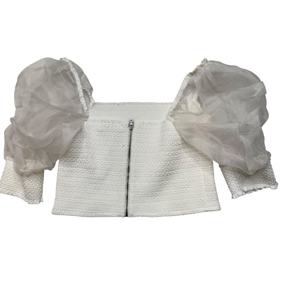 Alice + Oivia White Crop Top With Silk Puff Sleeves Sz L NWT Retail $330 - Picture 8 of 10